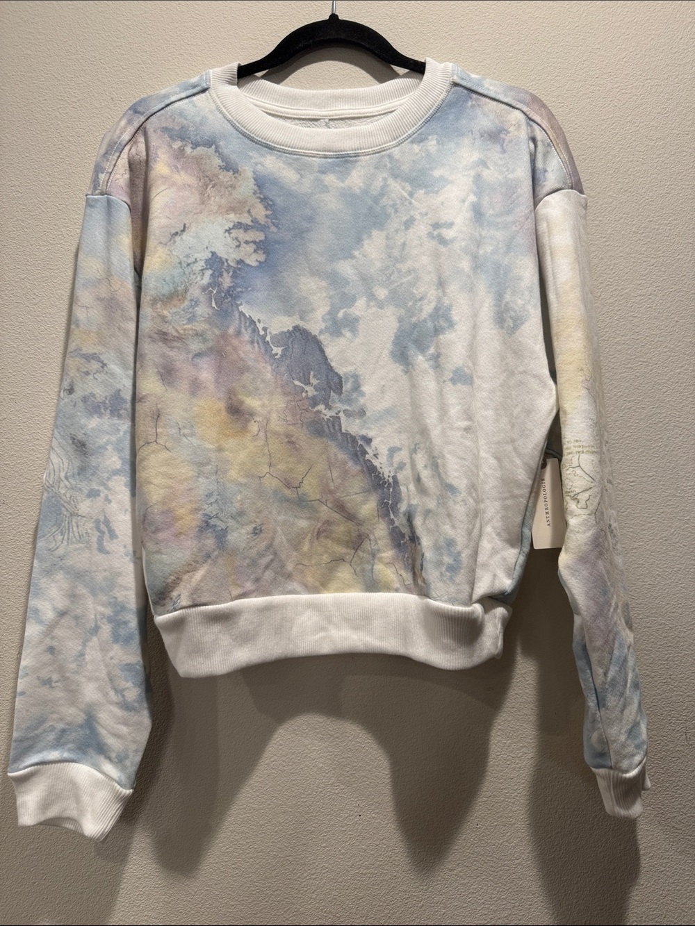 Pilcro Pastel Tie-Dye Crewneck Sweatshirt in Light Blue and Cream